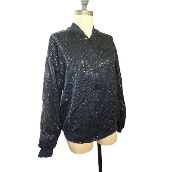 Sandy Starkman Size S Small Black Sequin Zip Front Jacket NWT - Picture 2 of 3